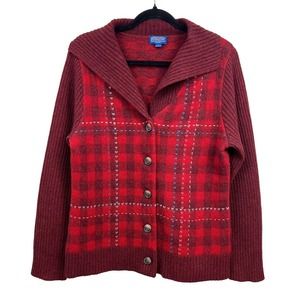Pendleton Cardigan Sweater Lambswool Shawl Collar Knit Button Red Women Size L